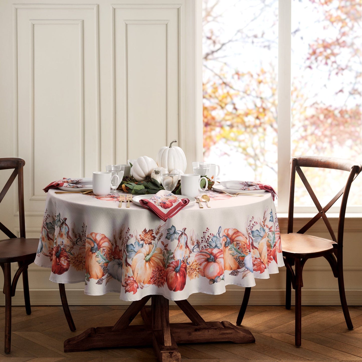 Botanical Harvest Pumpkin Engineered Tablecloth