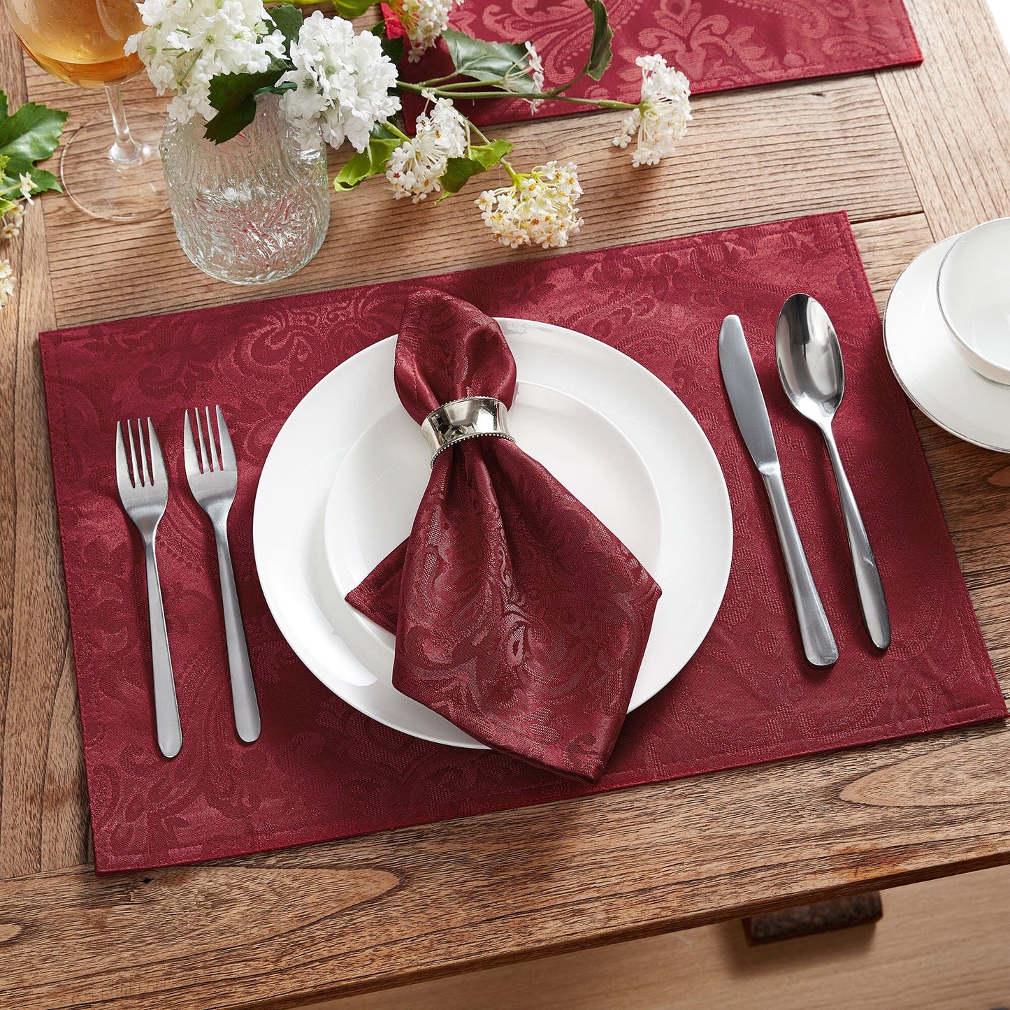 Caiden Elegance Damask - Manteles individuales resistentes al agua y a las manchas, juego de 4