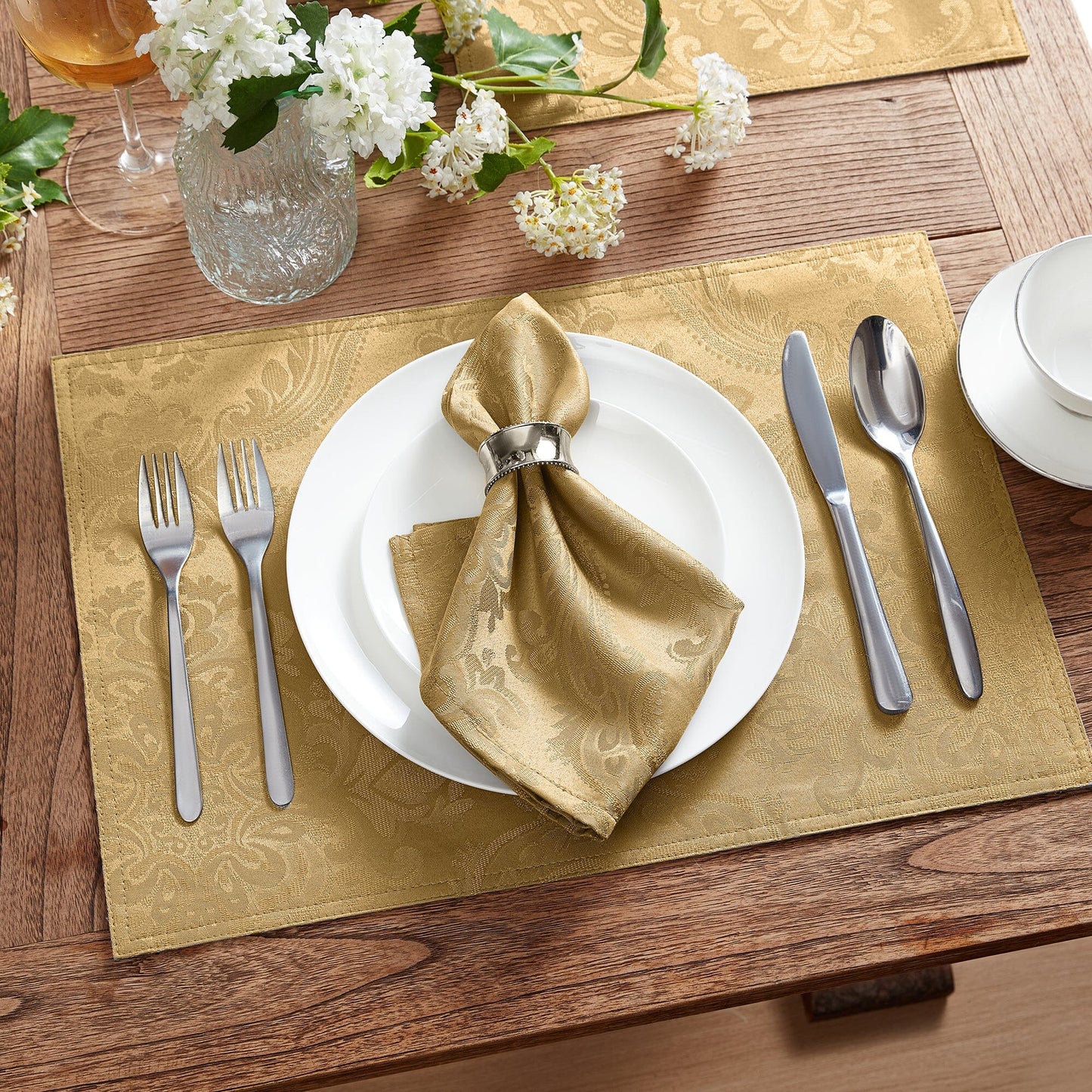 Caiden Elegance Damask - Manteles individuales resistentes al agua y a las manchas, juego de 4