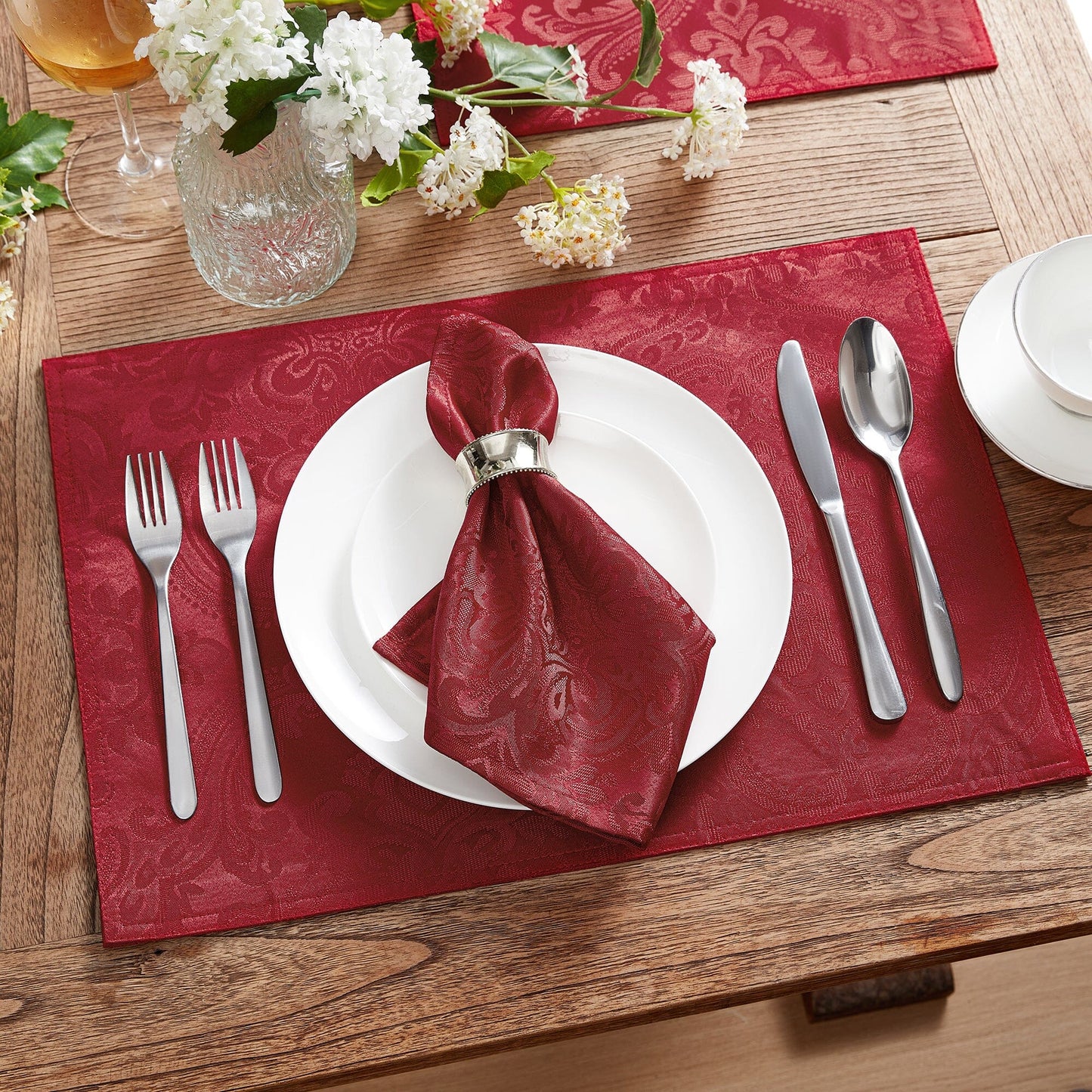 Caiden Elegance Damask - Manteles individuales resistentes al agua y a las manchas, juego de 4