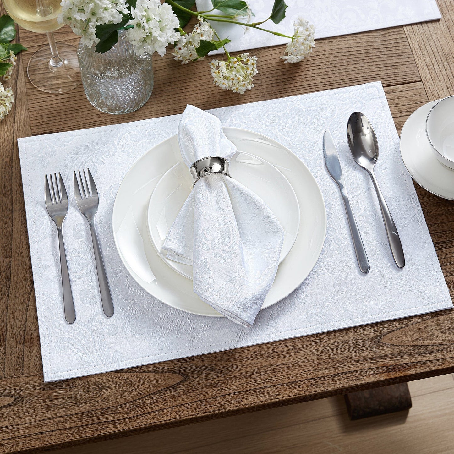 Caiden Elegance Damask - Manteles individuales resistentes al agua y a las manchas, juego de 4
