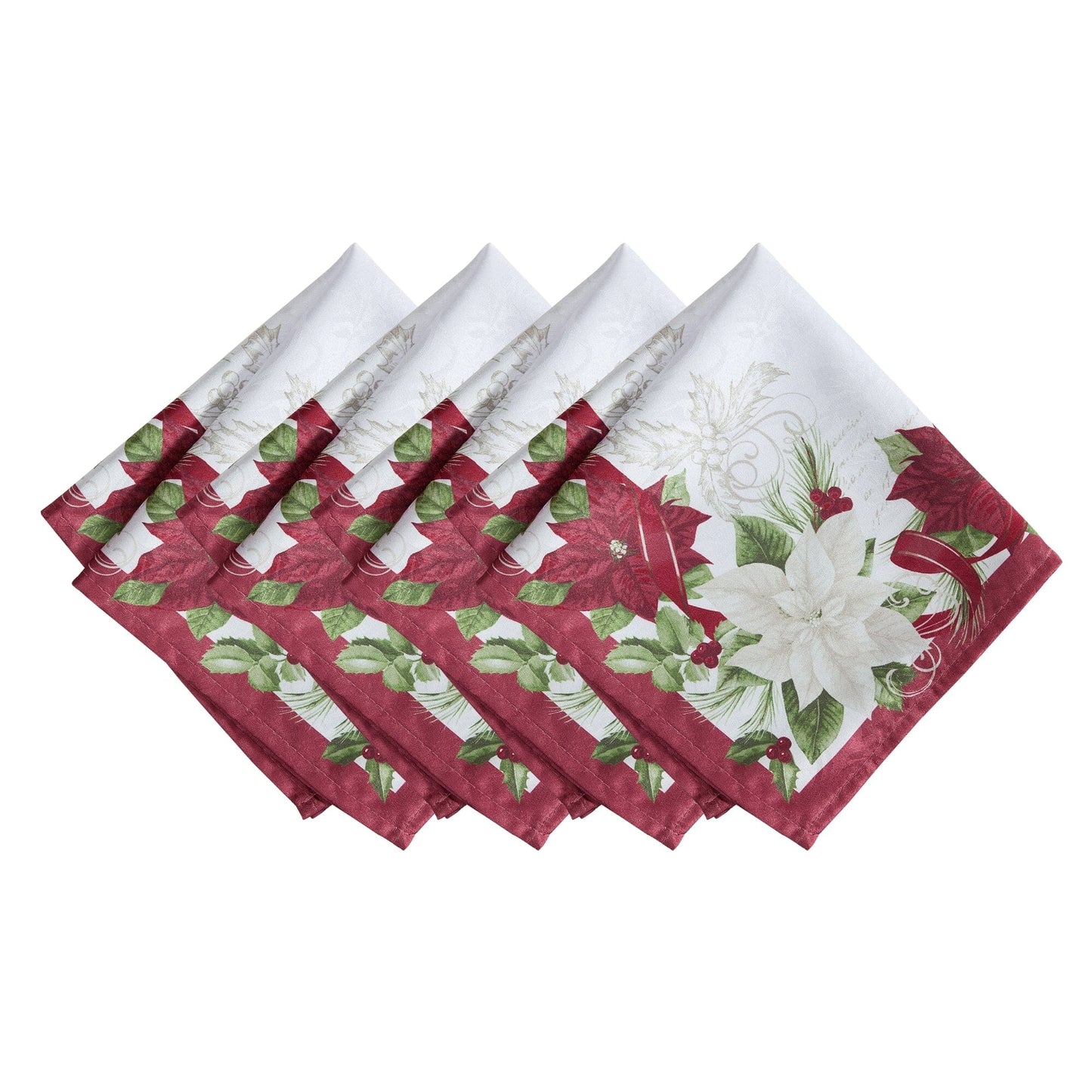 Clarette Poinsettia Holiday Fabric Napkins, Set of 4