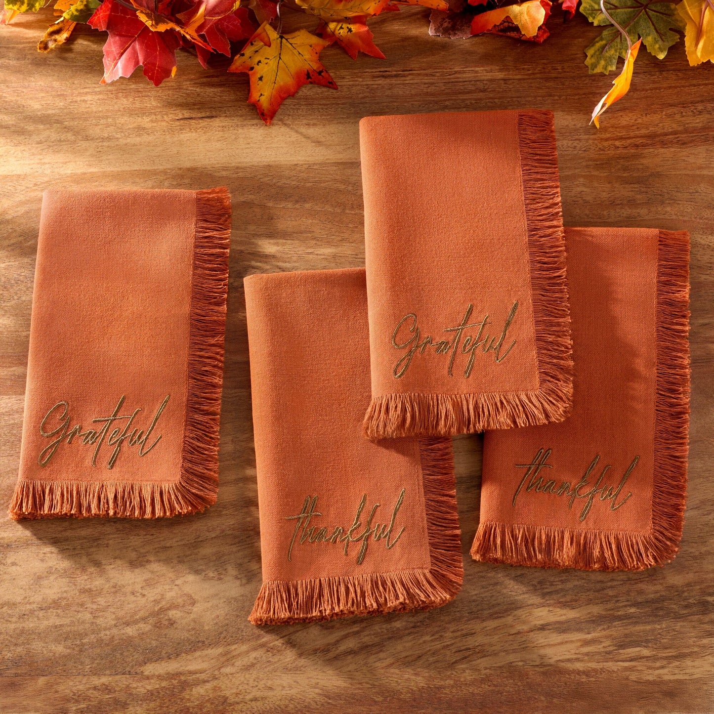 Fringed Harvest Sentiment Napkins, Set of 4