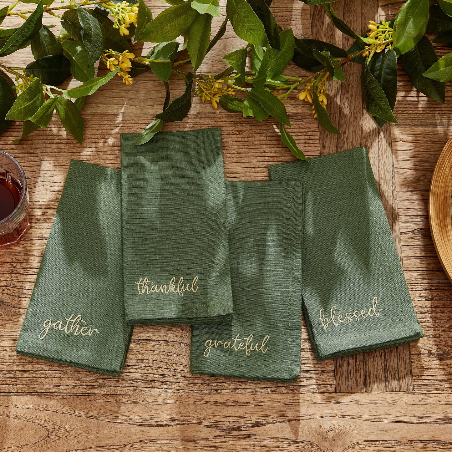 Servilletas bordadas Harvest Sentiment, juego de 4