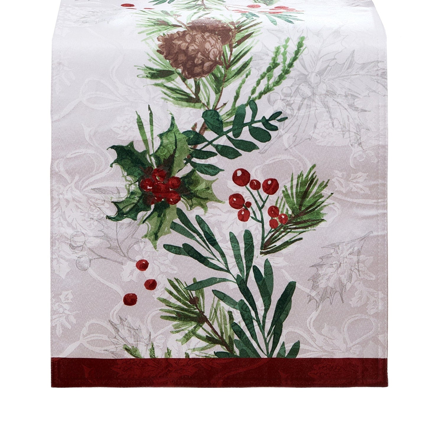 Holly Berry Flourish Holiday Fabric Table Runner