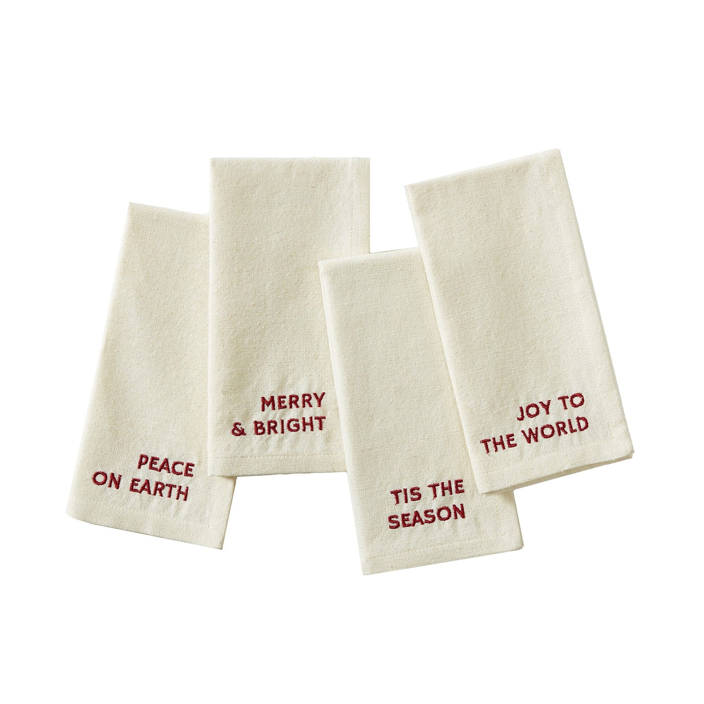 Joyful Sentiment Christmas/Holiday Embroidered Napkins, Set of 4