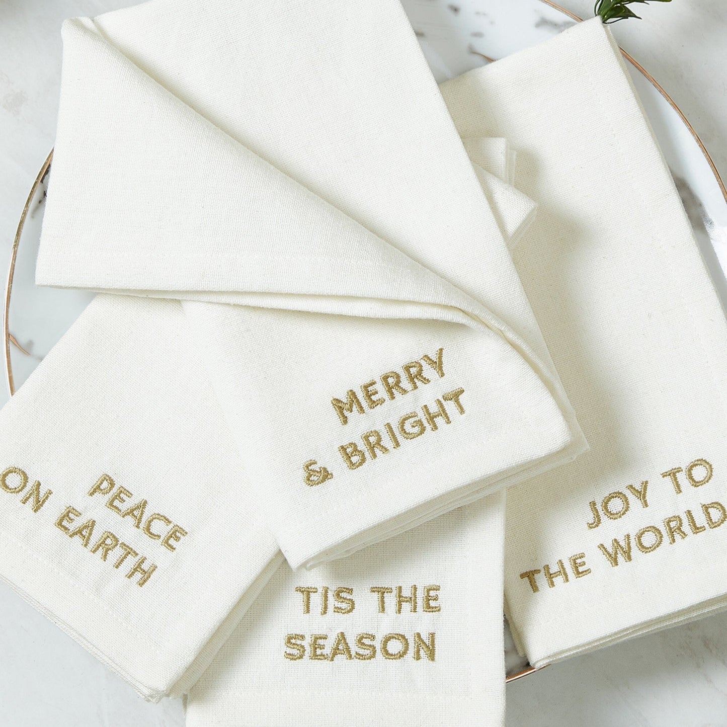 Joyful Sentiment Christmas/Holiday Embroidered Napkins, Set of 4