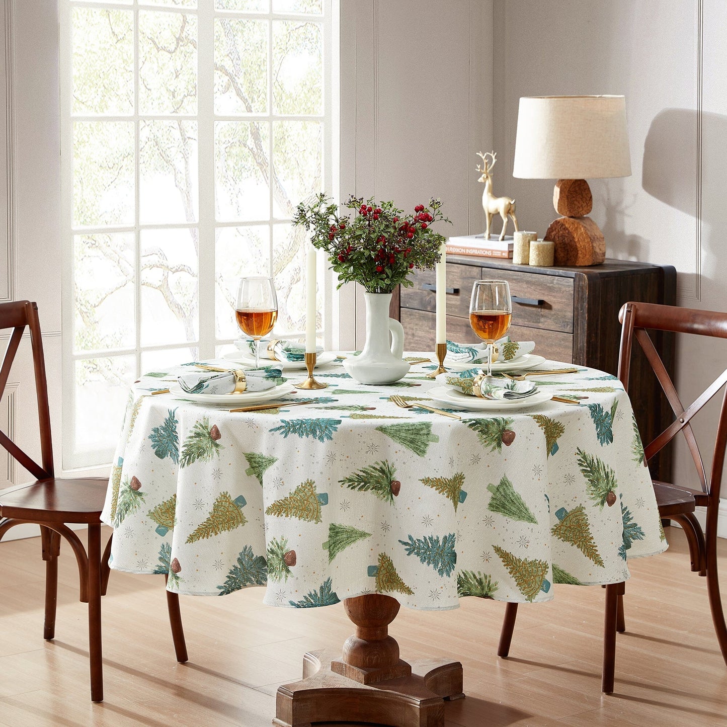 Lucina Twinkle Trees Holiday Lurex Fabric Tablecloth