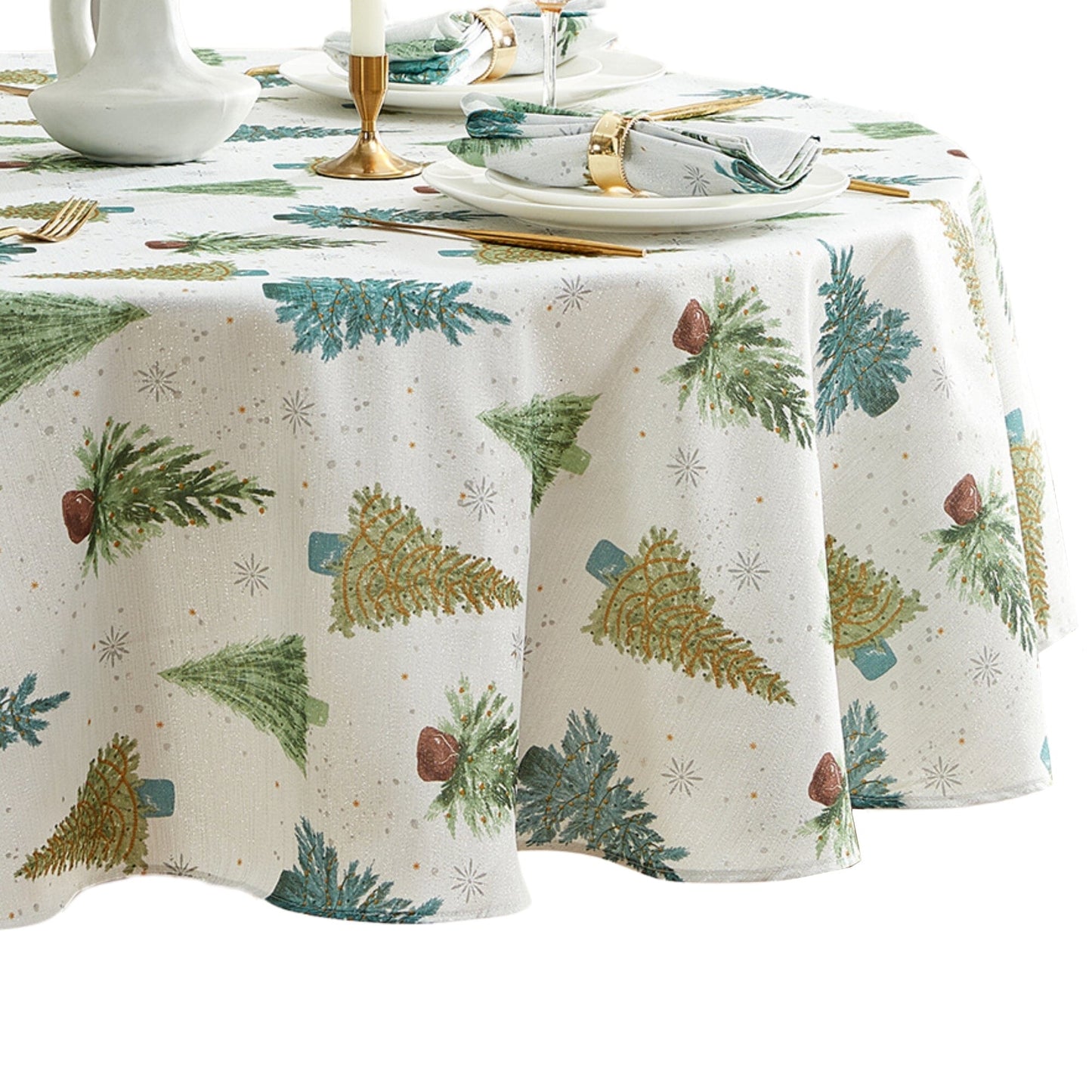 Lucina Twinkle Trees Holiday Lurex Fabric Tablecloth