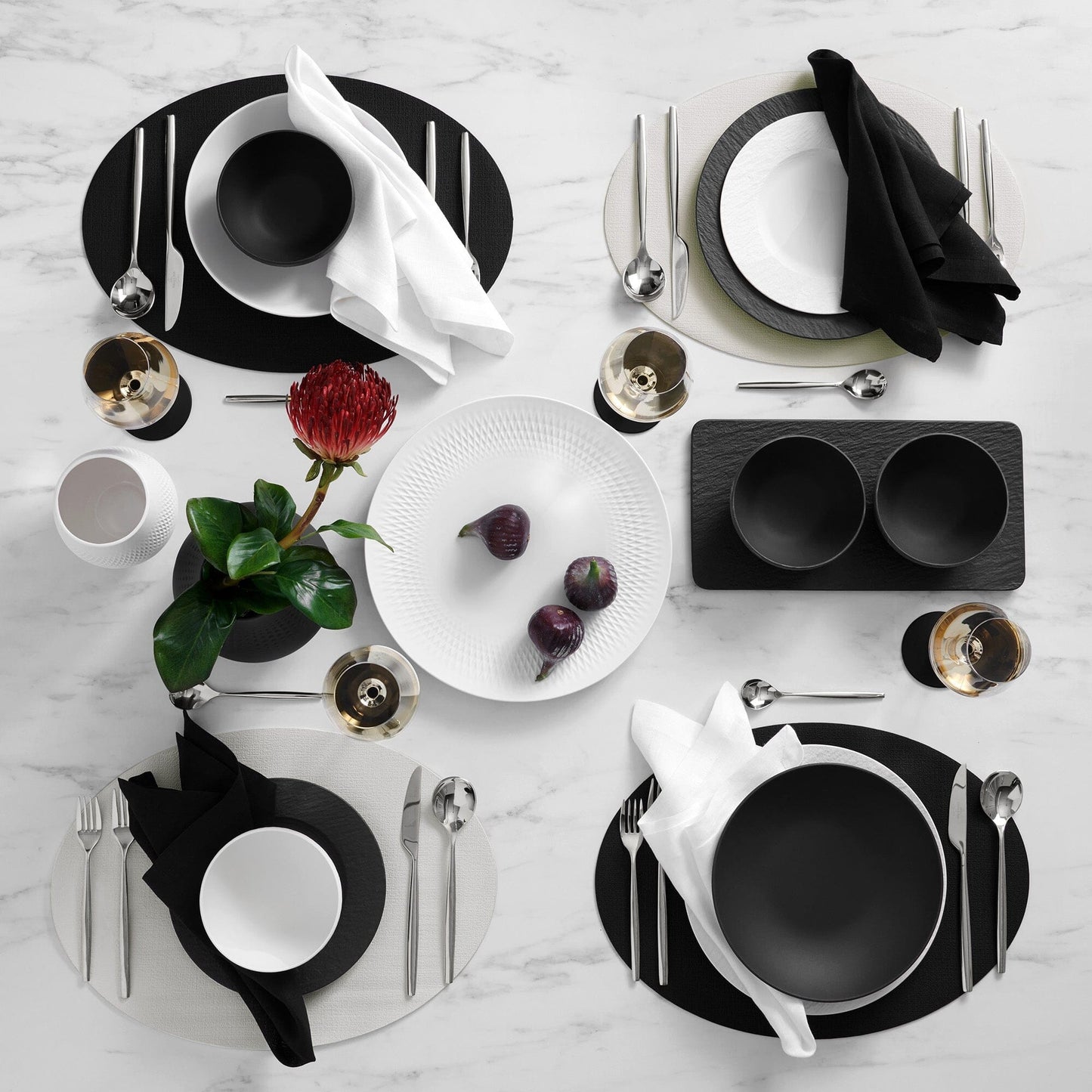 Villeroy & Boch Manufacture Rock - Manteles individuales reversibles, ovalados, de piel sintética, juego de 4