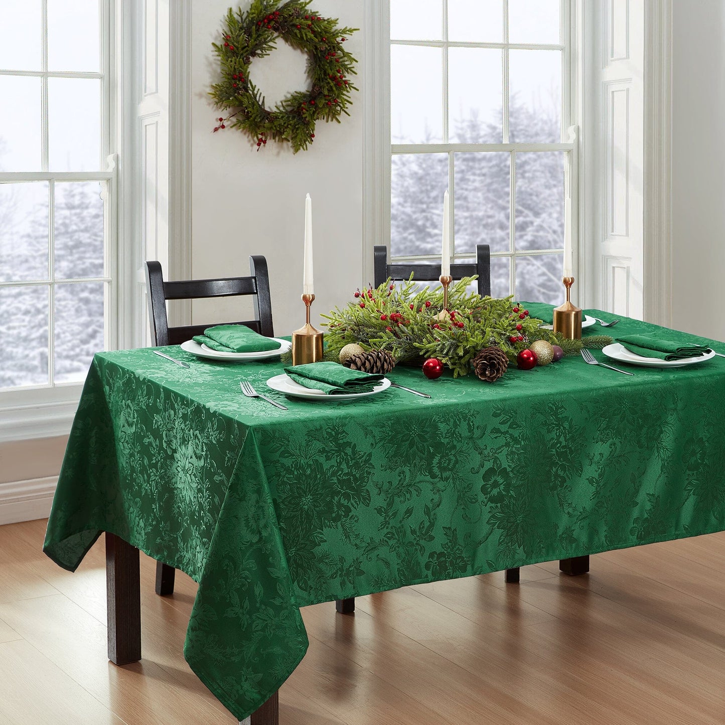 Poinsettia Elegance Jacquard Tablecloth