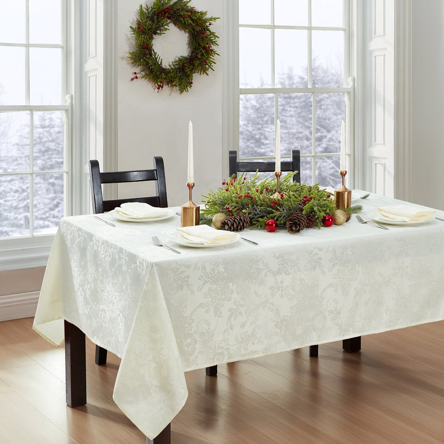 Poinsettia Elegance Jacquard Tablecloth