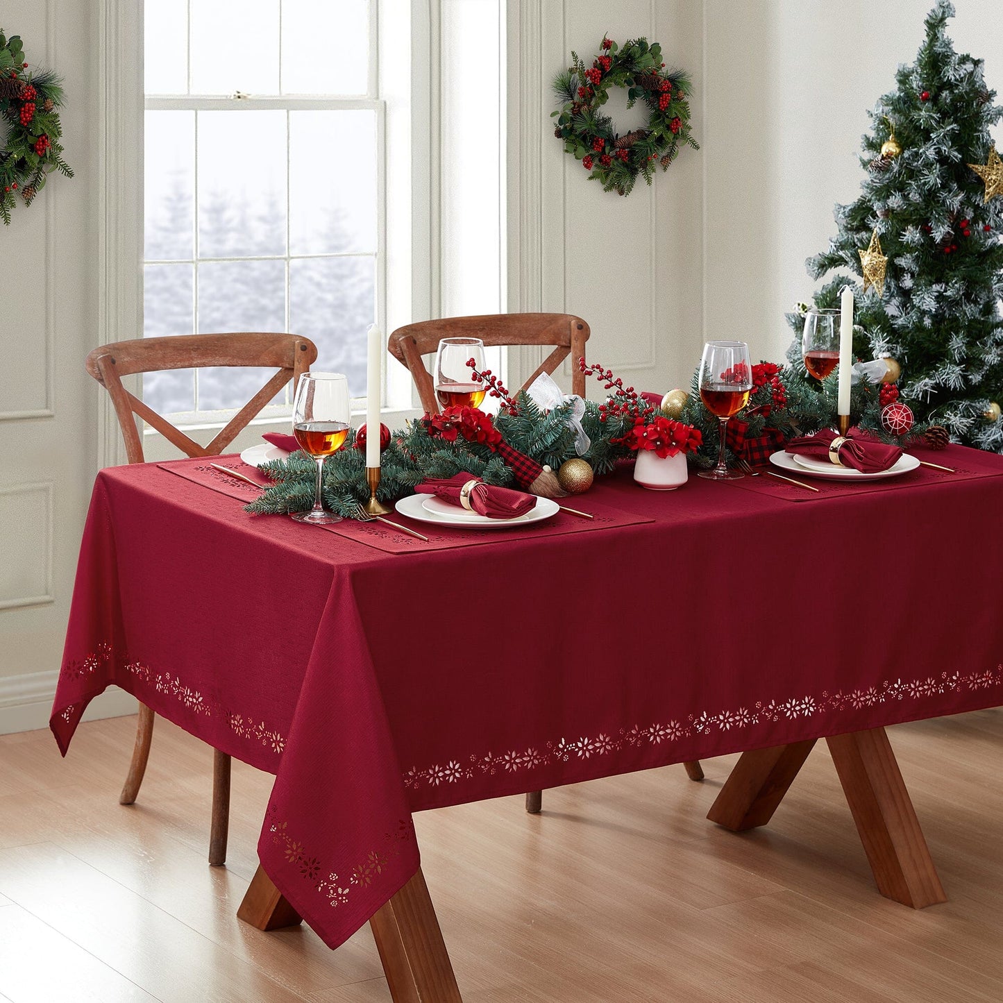 Poinsettia Noel Laser Cut Tablecloth