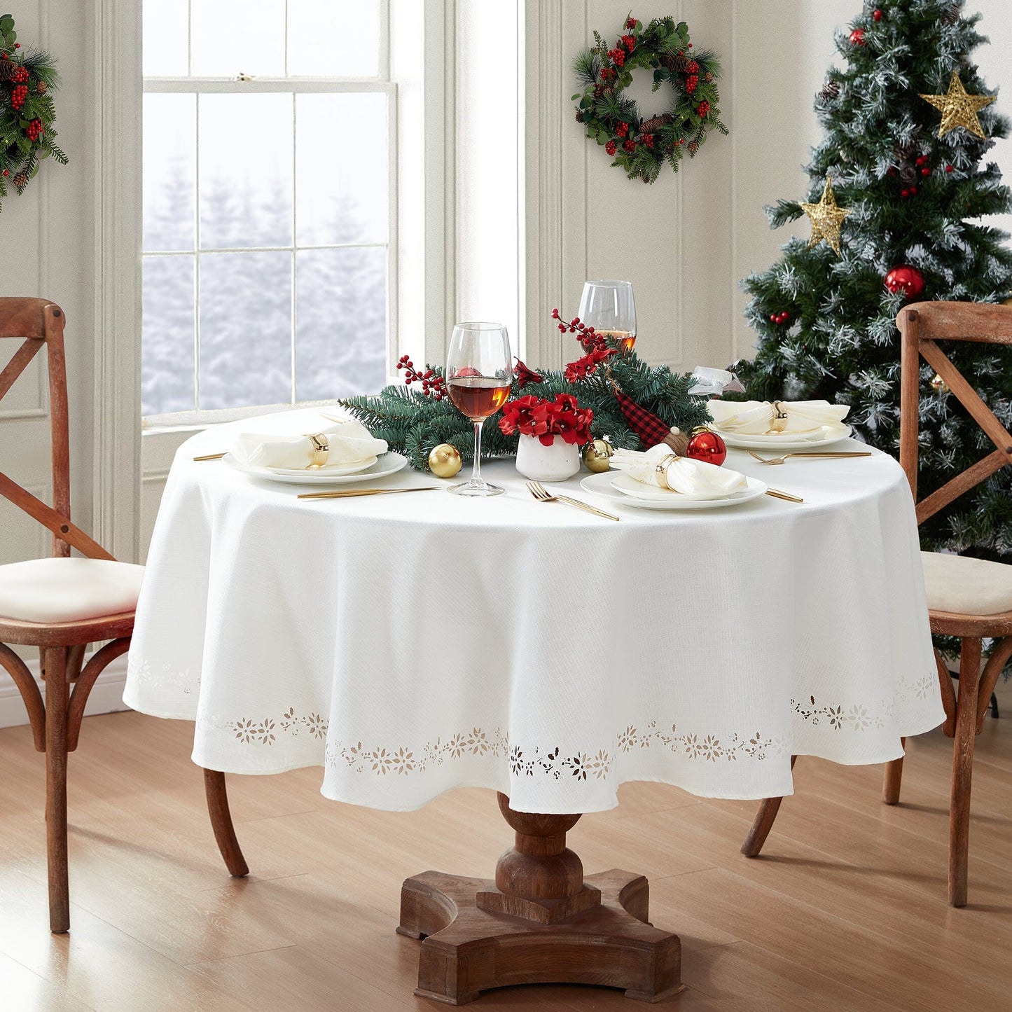 Poinsettia Noel Laser Cut Tablecloth