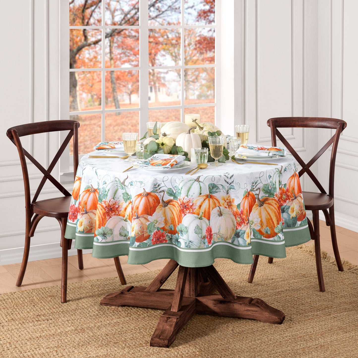 Pumpkin Harvest Vine Double Border Tablecloth