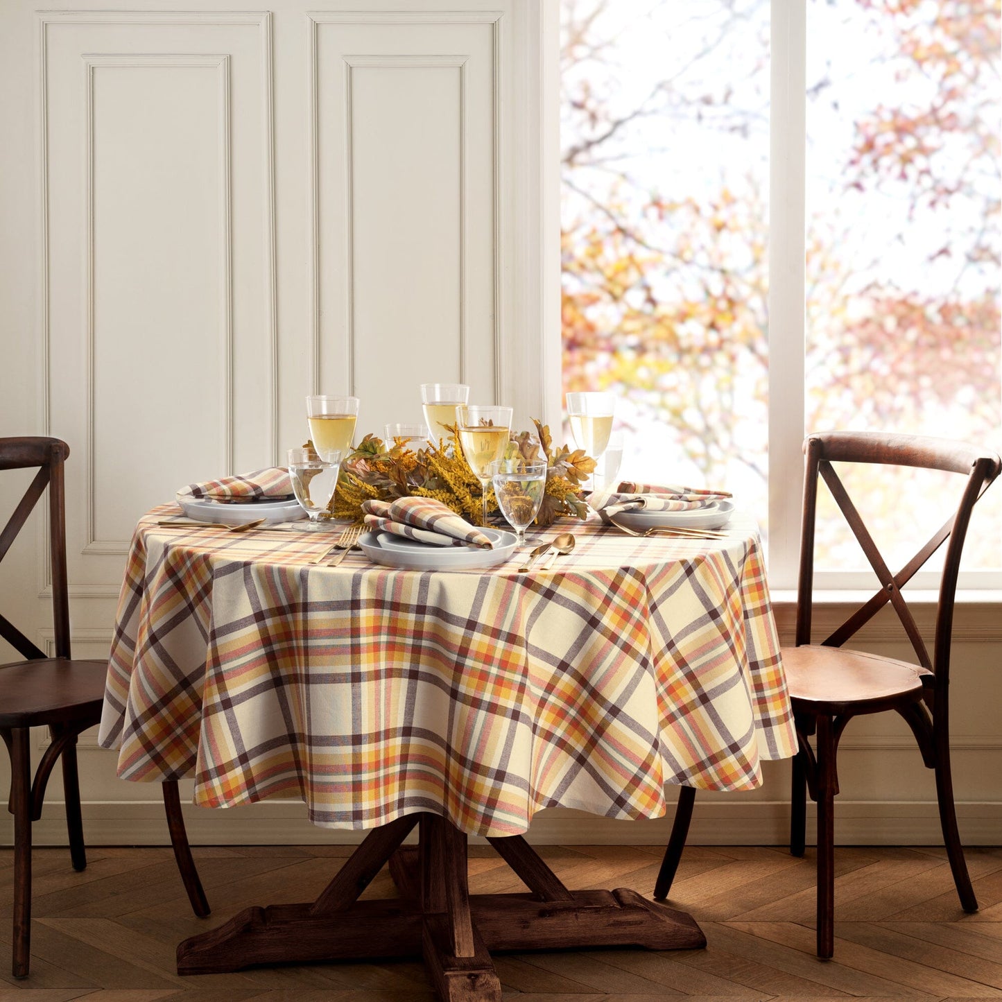 Russet Harvest Woven Plaid Tablecloth