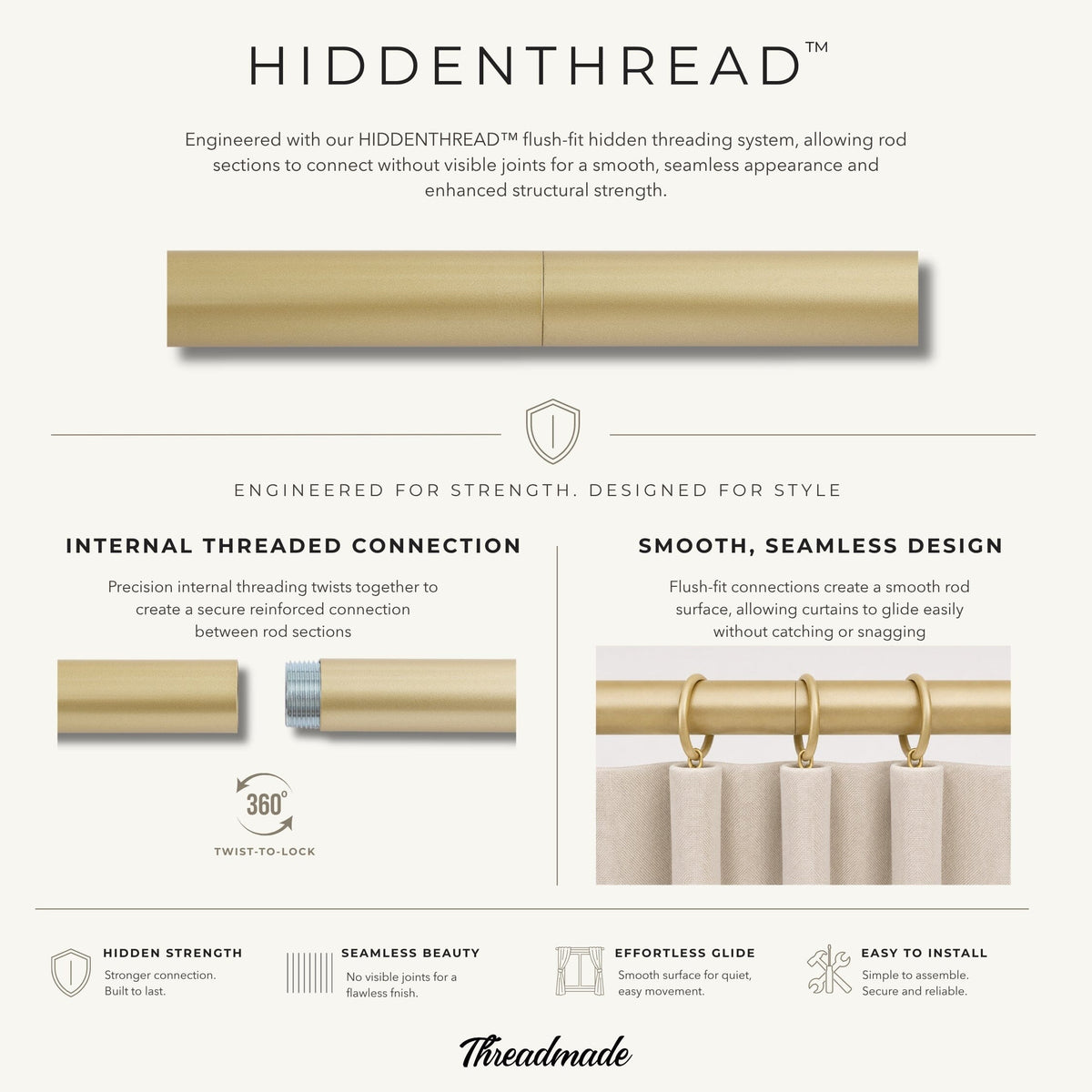 Tribeca 1" Single Curtain Rod with Cylinder End Cap Finial
