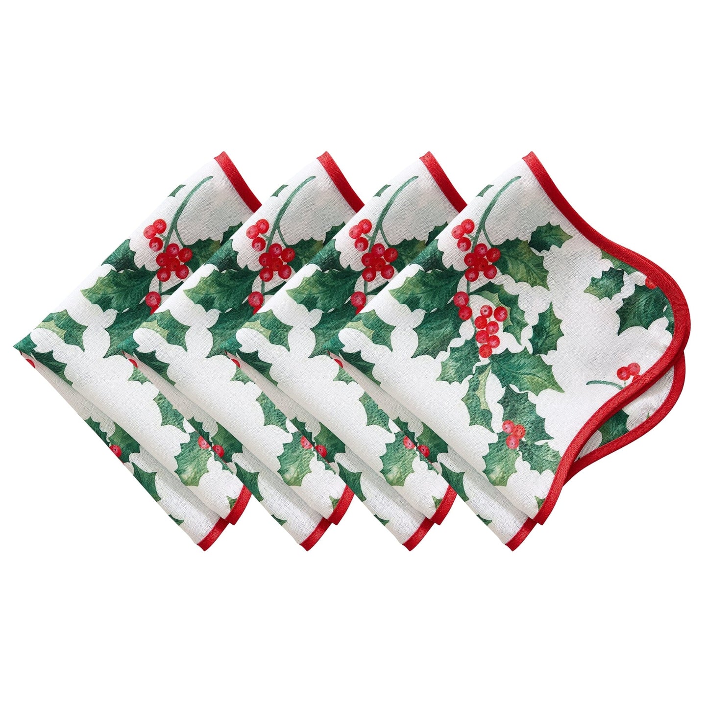 Vintage Holly Scallop Border Napkins, Set of 4