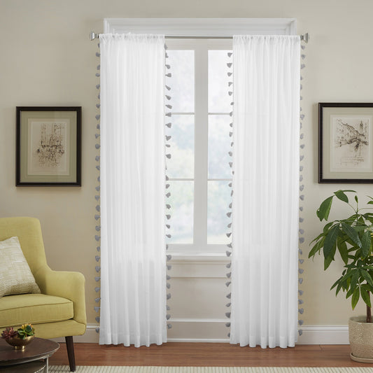 Bianca Semi-Sheer 100% Cotton Window Curtain with Tassels