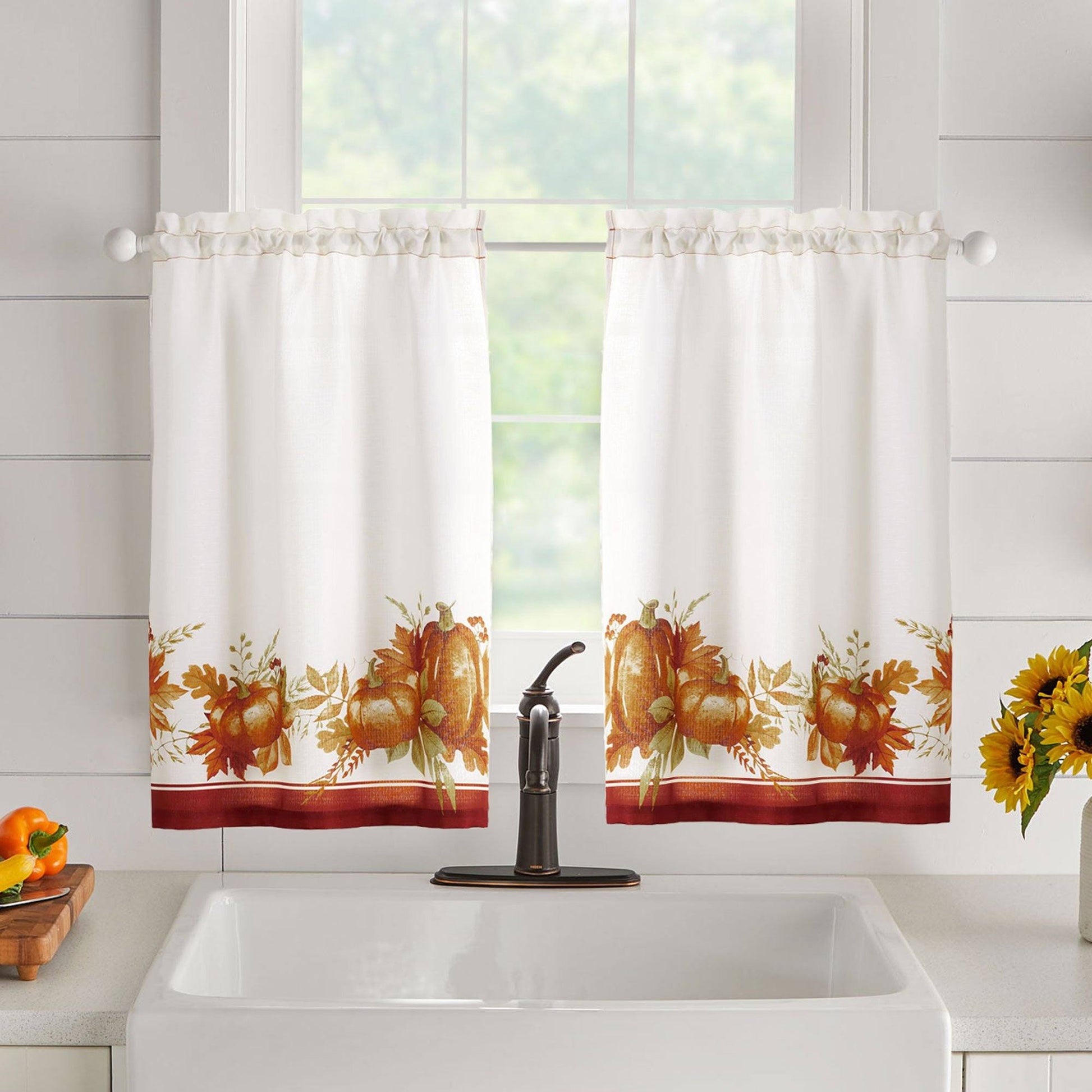 Autumn Pumpkin Grove Fall Tier Set and Valance-Elrene Home Fashions