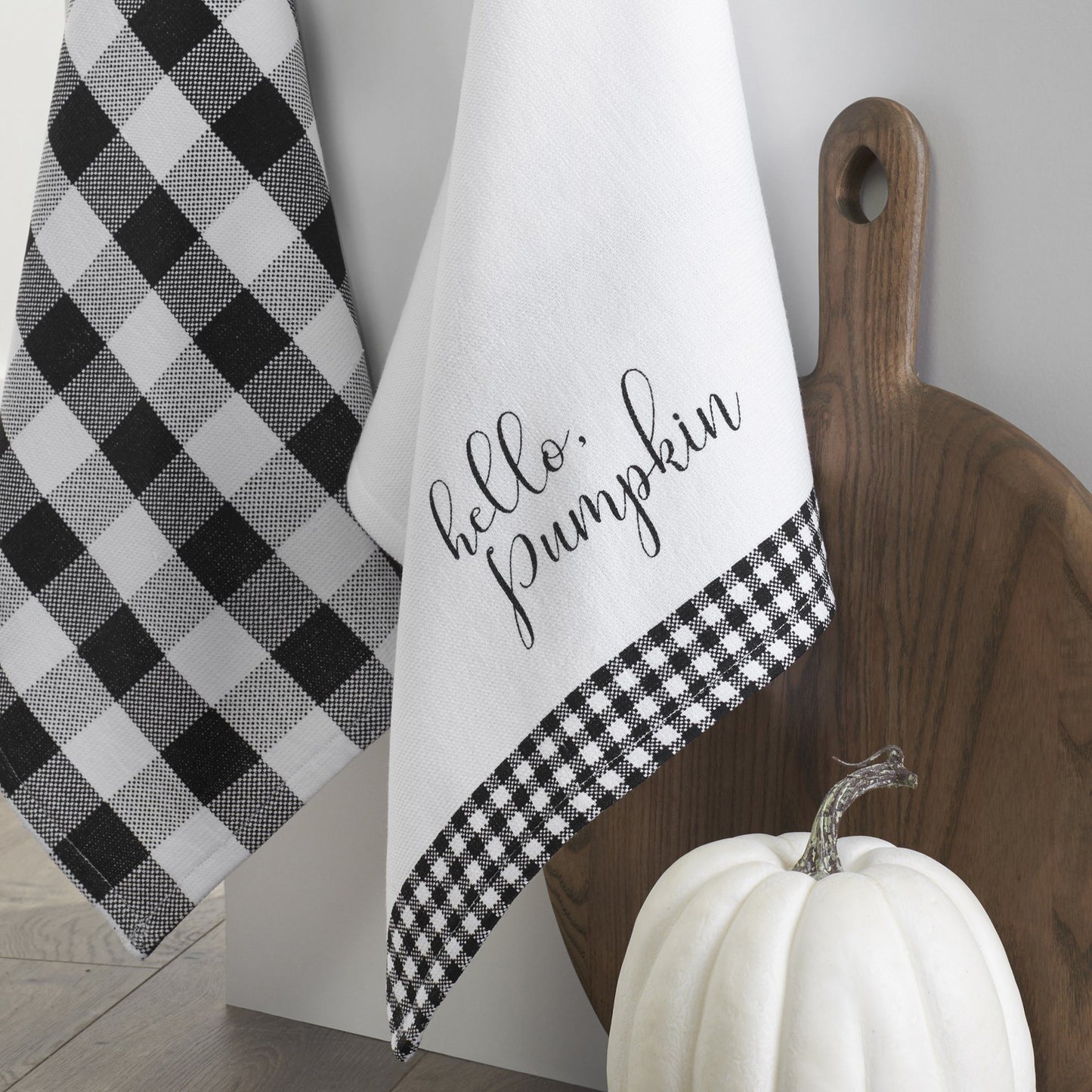 Hello Pumpkin and Check Kitchen Towel Set