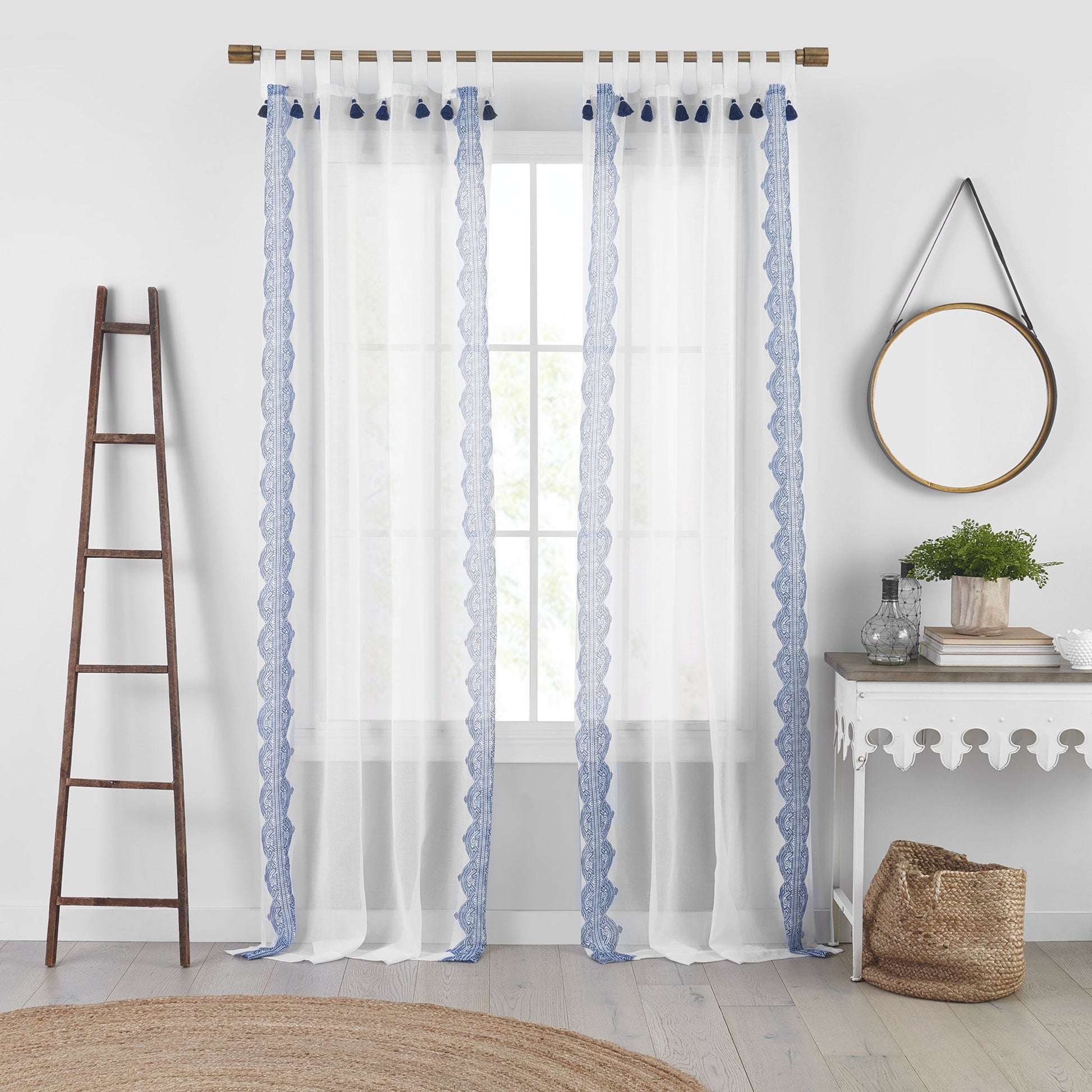 Shilo Boho Sheer Tab Top Window Curtain Panel with Tassels-Elrene Home Fashions