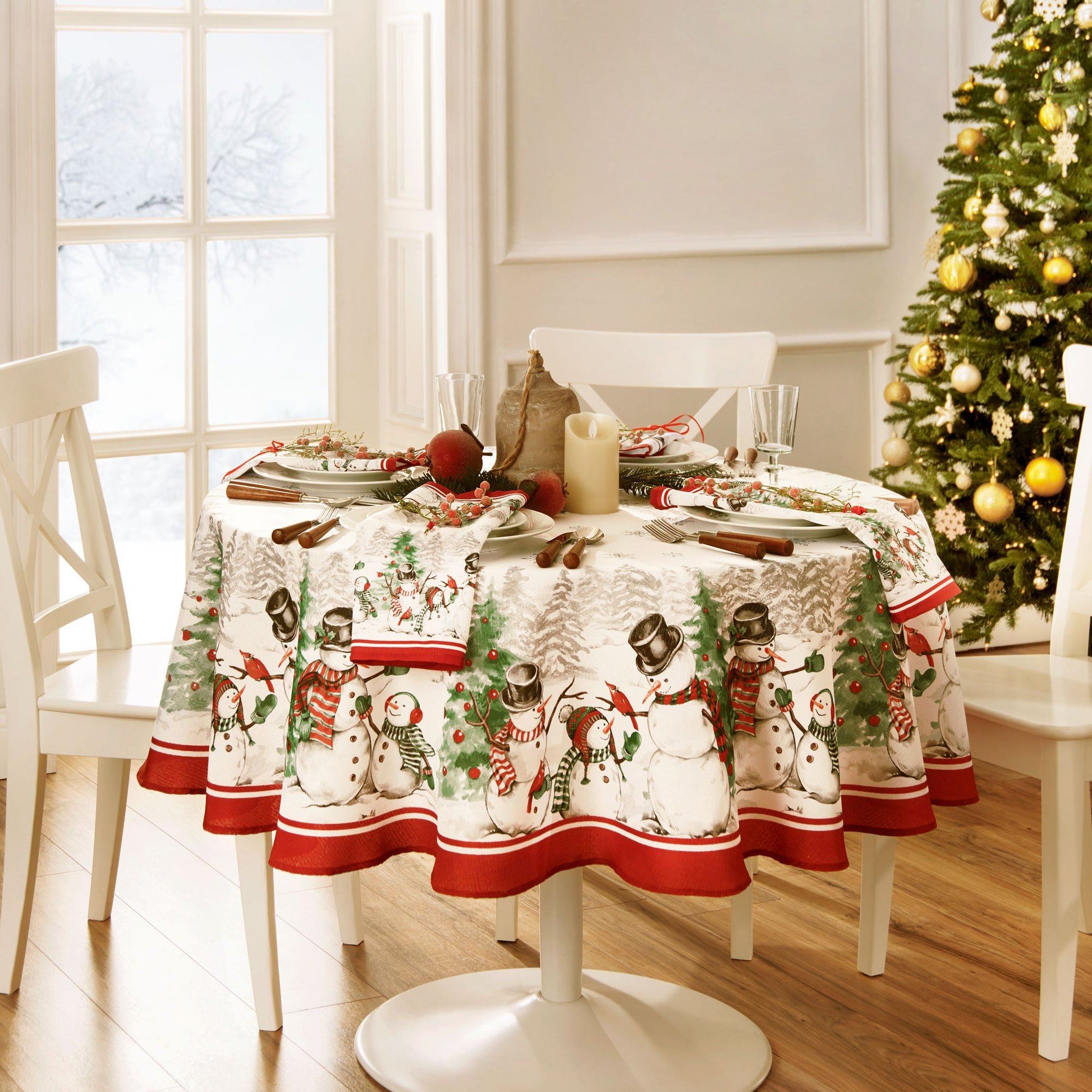 Snowman Winterland Holiday Snowflake Tablecloth-Elrene Home Fashions