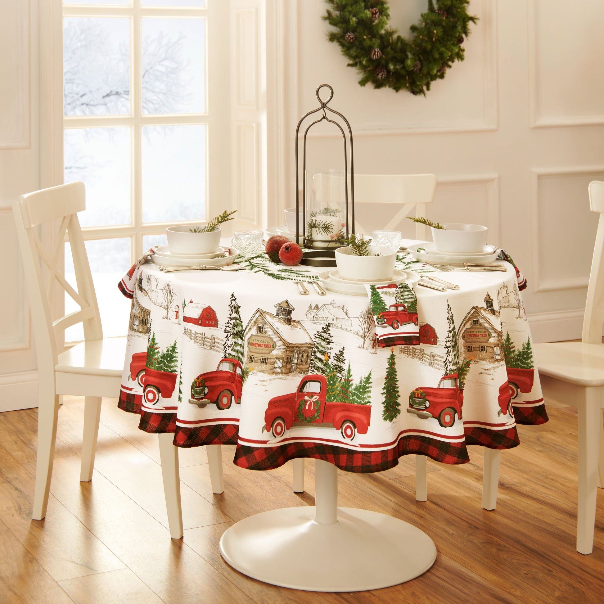 Vintage Christmas Tree Farm Holiday Tablecloth-Elrene Home Fashions