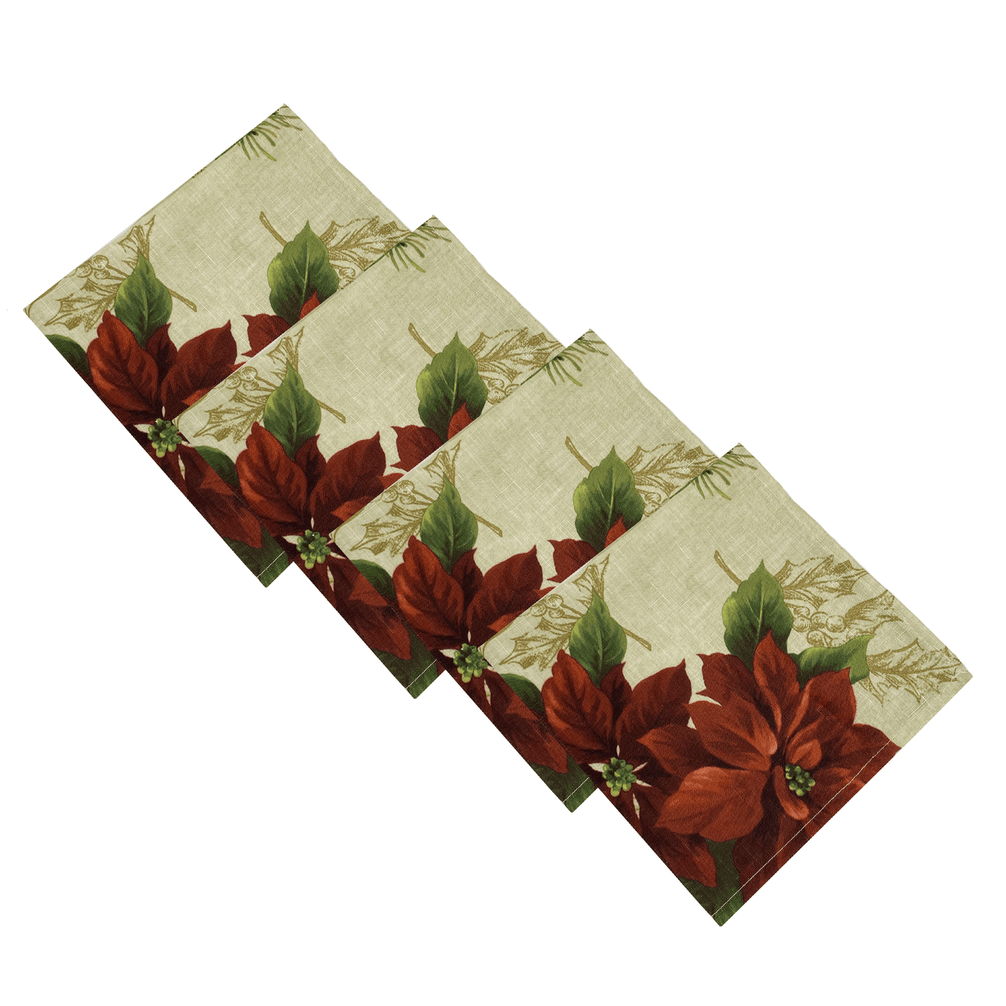 Festive Poinsettia Holiday Napkins, Set of 4