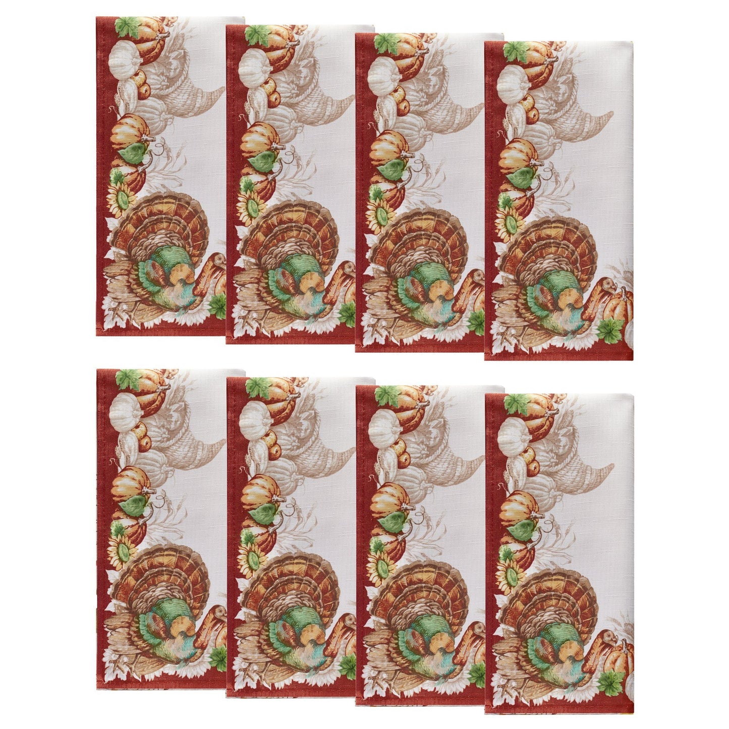 Holiday Turkey Bordered Fall Napkins, Set of 8