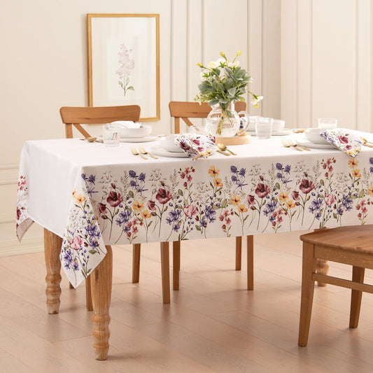 Mantel con borde de flores silvestres de amapola