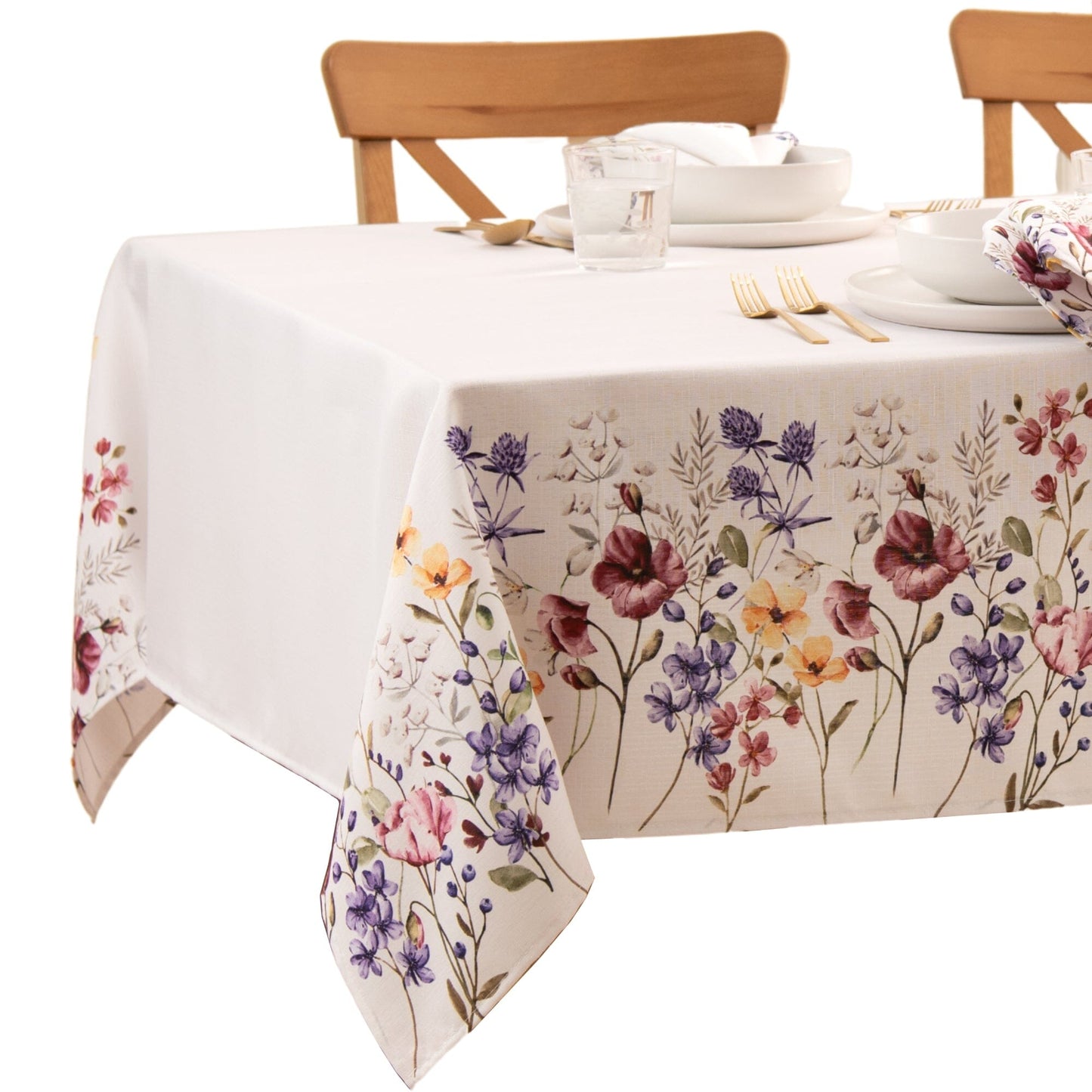 Mantel con borde de flores silvestres de amapola