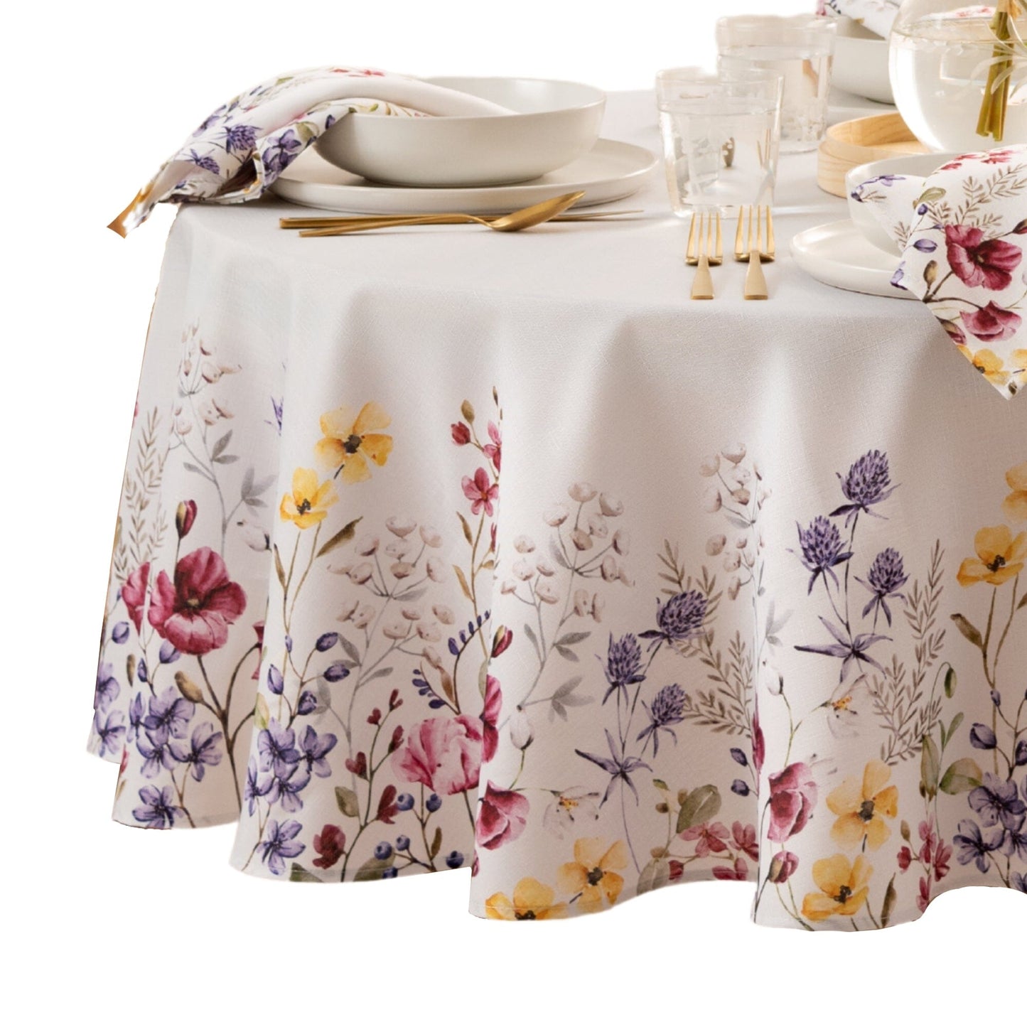 Mantel con borde de flores silvestres de amapola