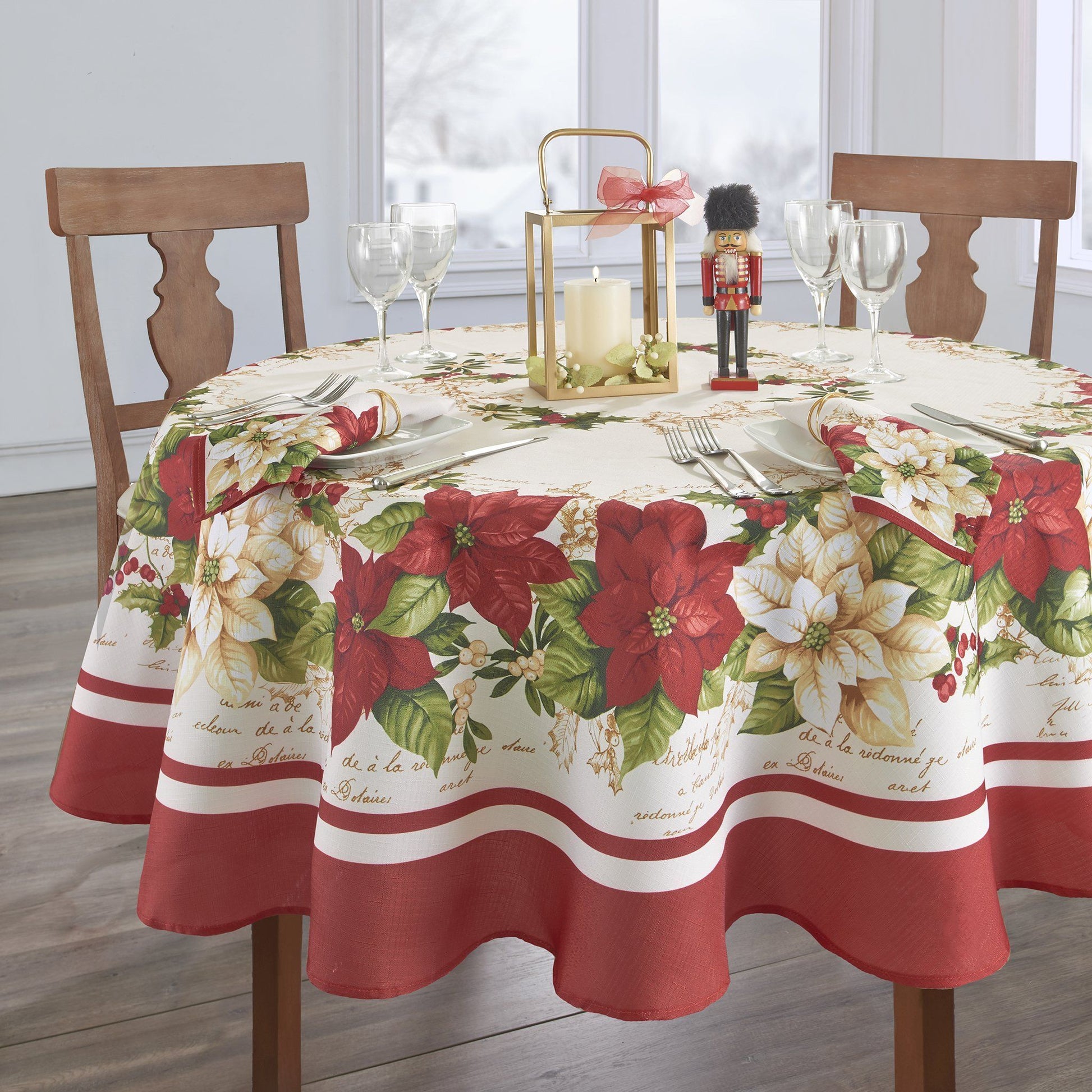 Red and White Poinsettias Tablecloth