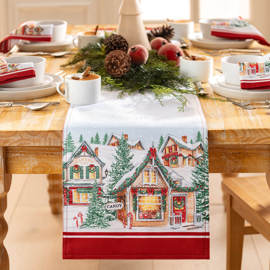 Storybook Christmas Village Holiday Table Runner