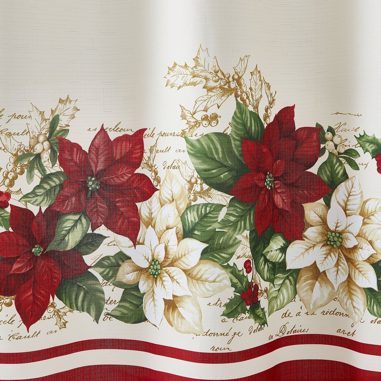Red and White Poinsettias Holiday Fabric Shower Curtain