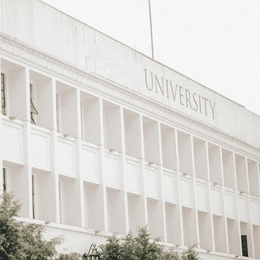 picture of a college building that says "university"
