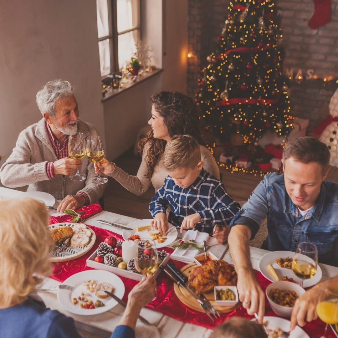 a family having christmas dinner