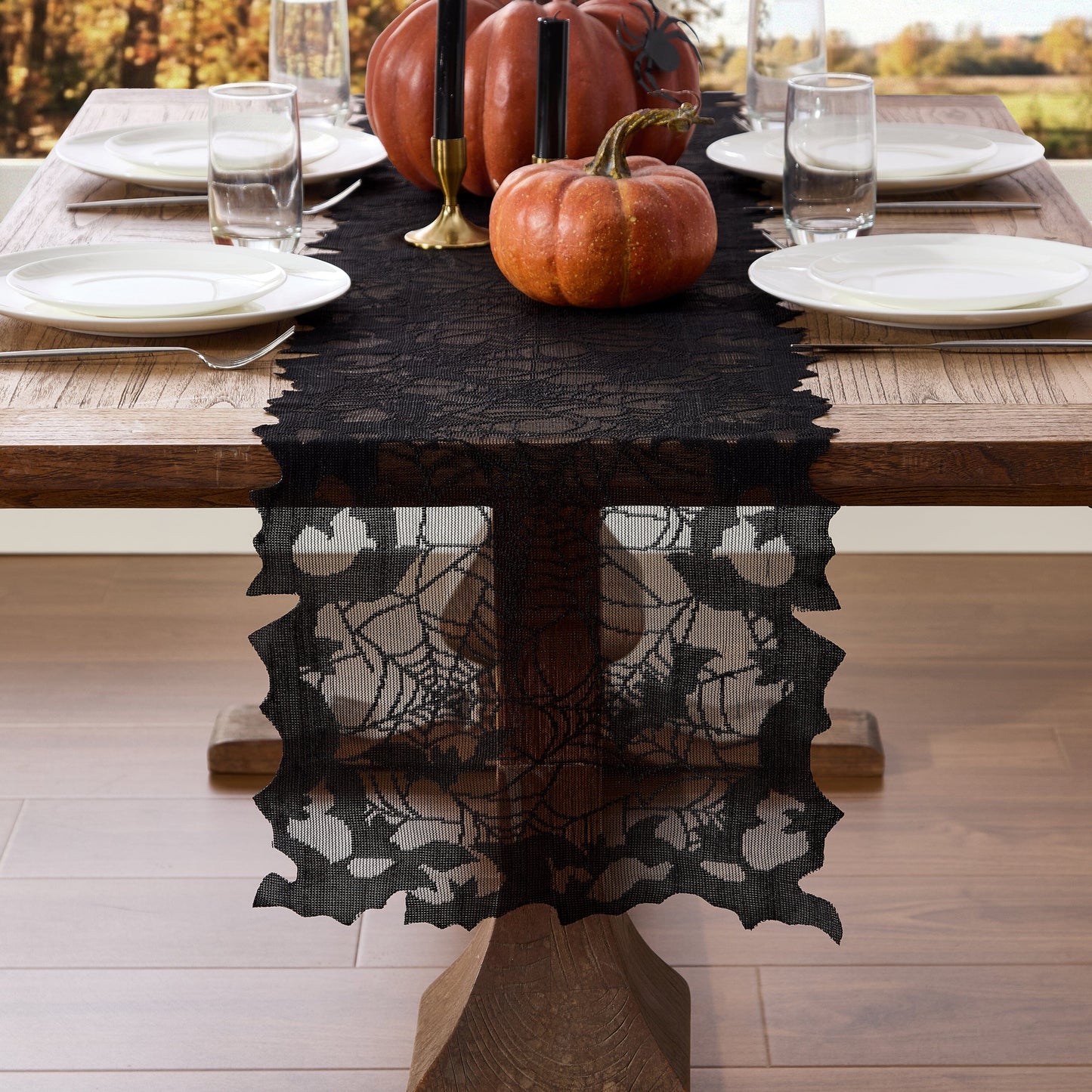 Bats & Web Lace Halloween Table Console Runner