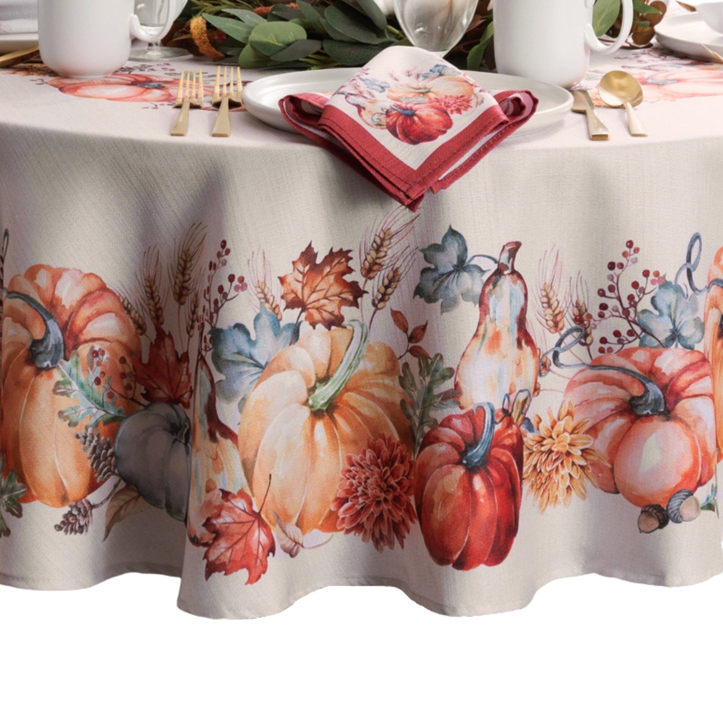 Botanical Harvest Pumpkin Engineered Tablecloth