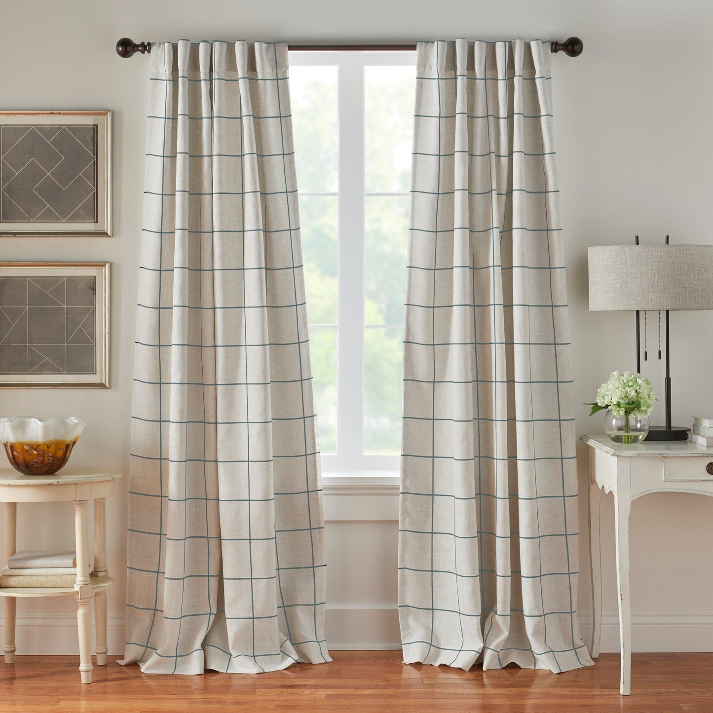 Panel de cortina opaca para ventana Brighton Windowpane a cuadros