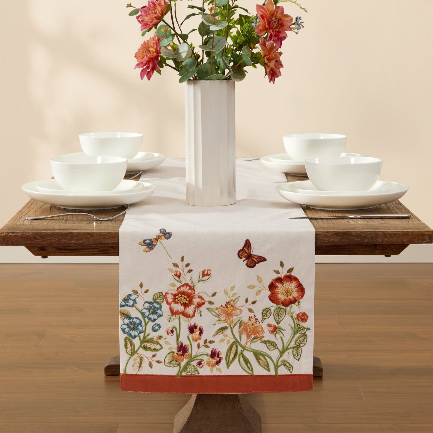 Lenox Butterfly Meadow Fall Embroidered Table Runner, 14"x72"