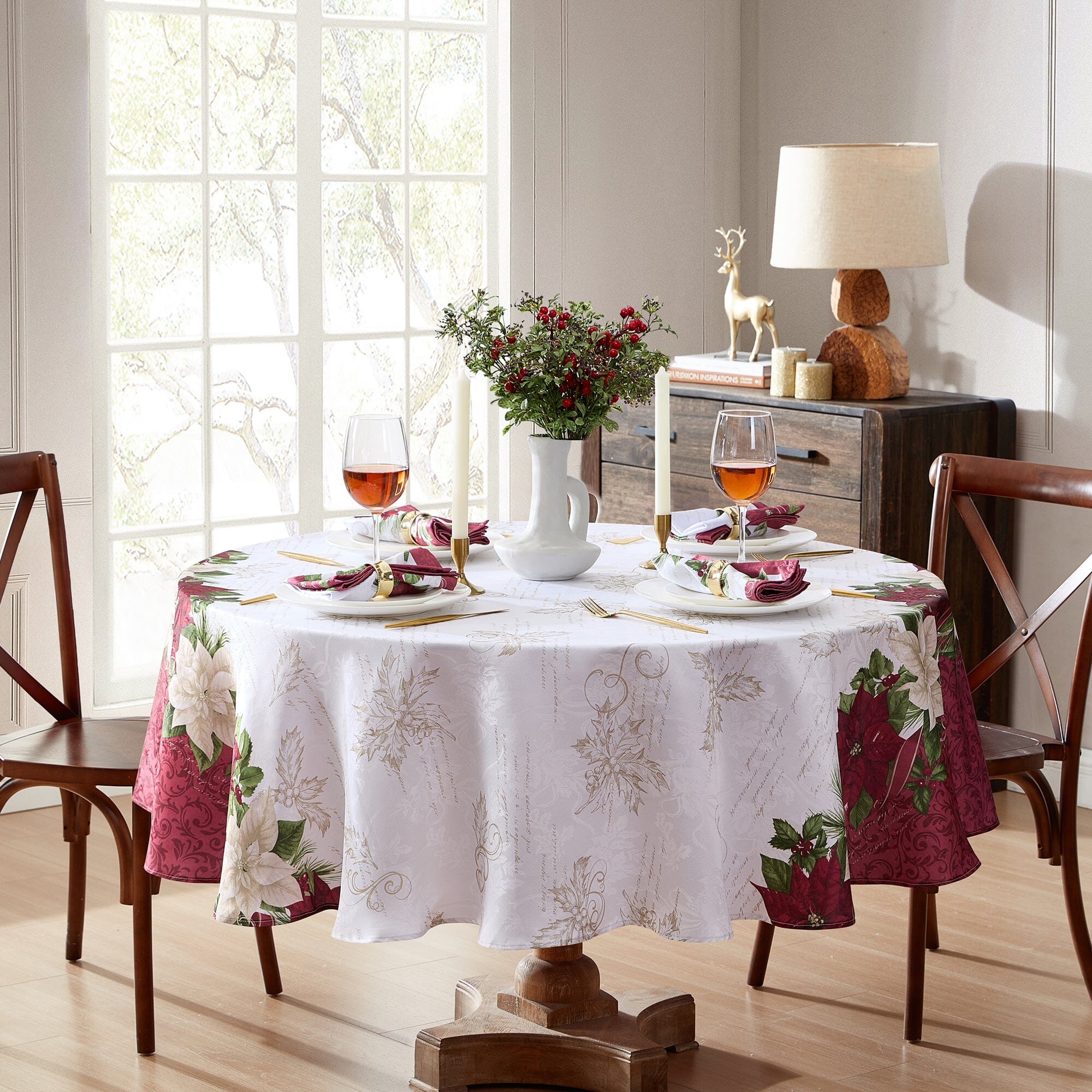 Clarette Poinsettia Holiday Fabric Tablecloth – Threadmade Home