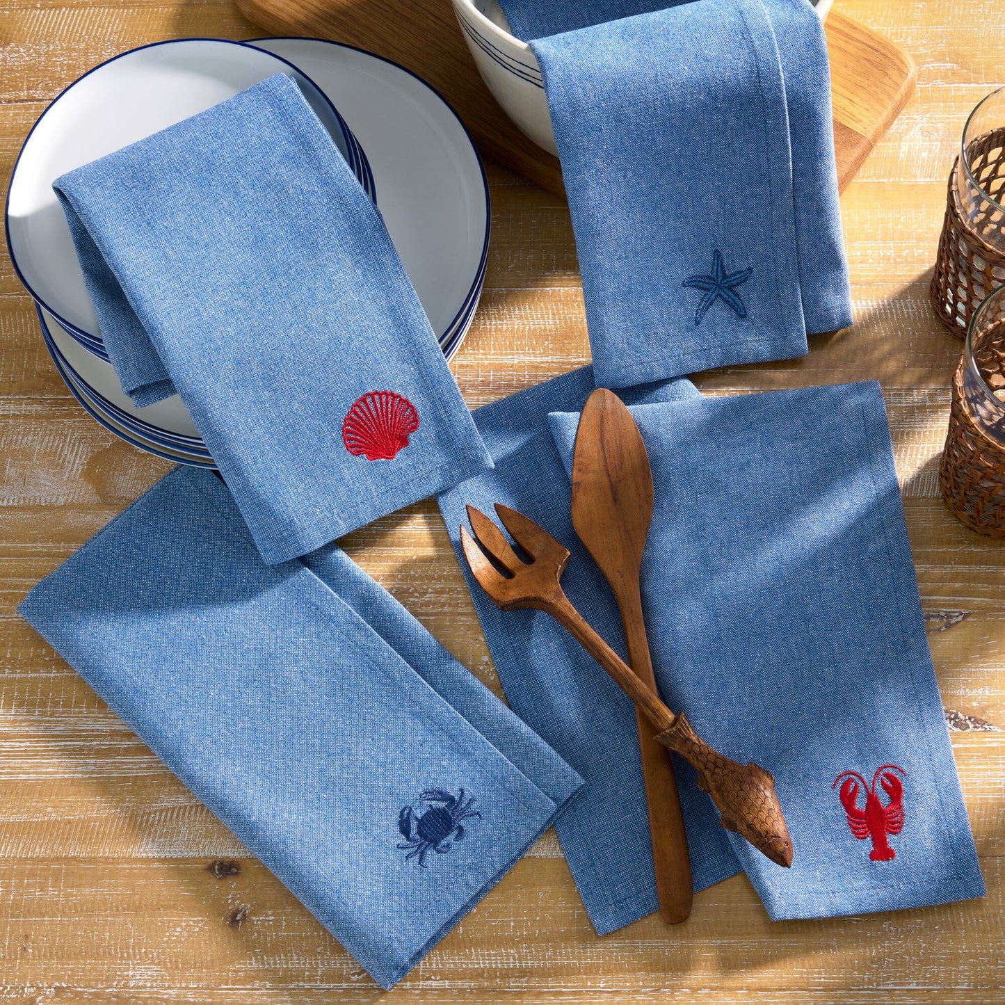 Coastal Embroidered Napkins, Set of 4