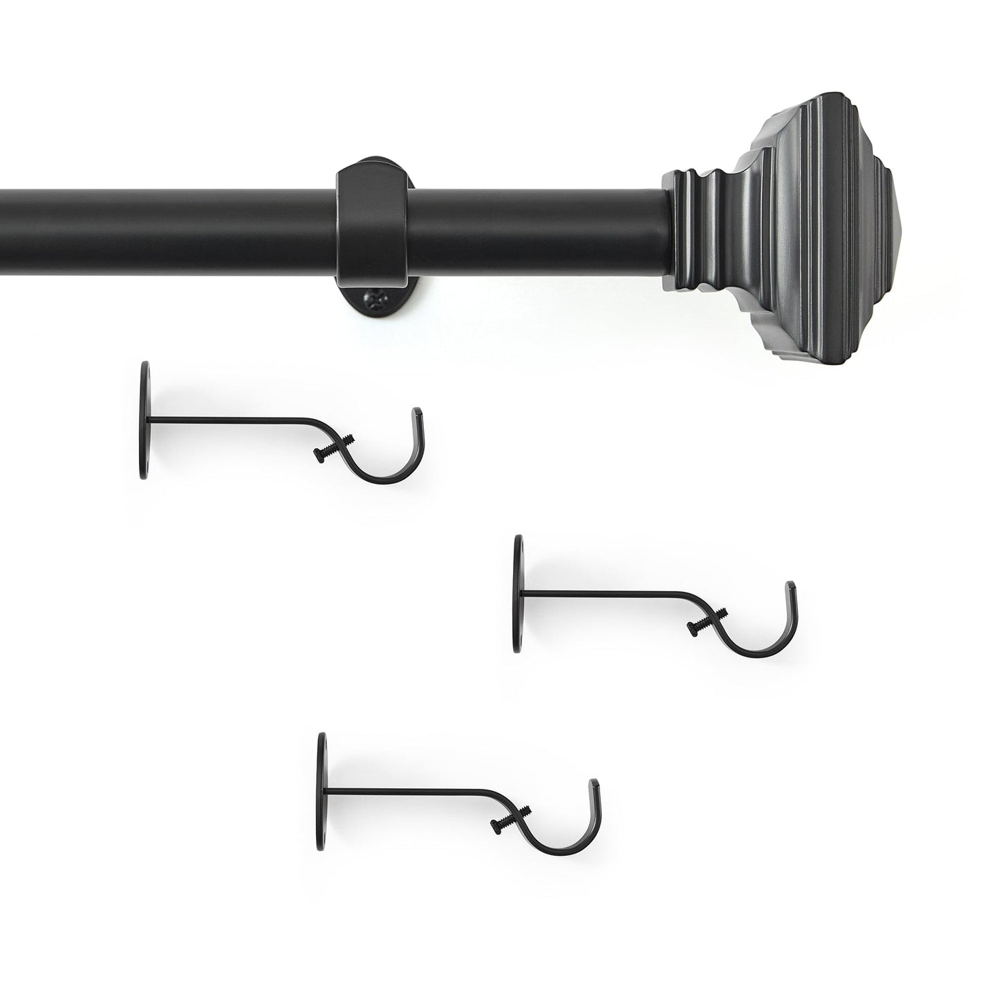Florence 1" Window Drapery Single Curtain Rod with Stacked Square Finial