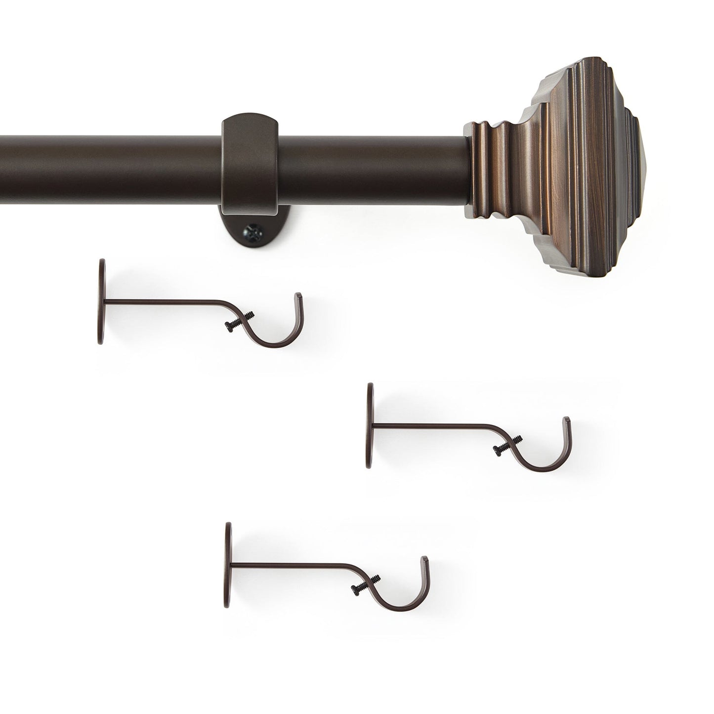 Florence 1" Window Drapery Single Curtain Rod with Stacked Square Finial