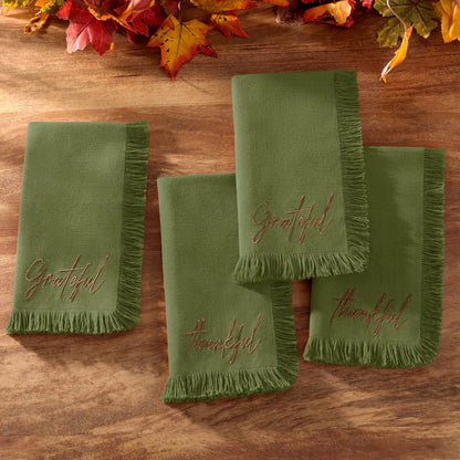 Fringed Harvest Sentiment Napkins, Set of 4