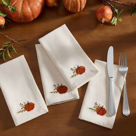 Lenox Harvest Pumpkins Embroidered Napkins, Set of 4