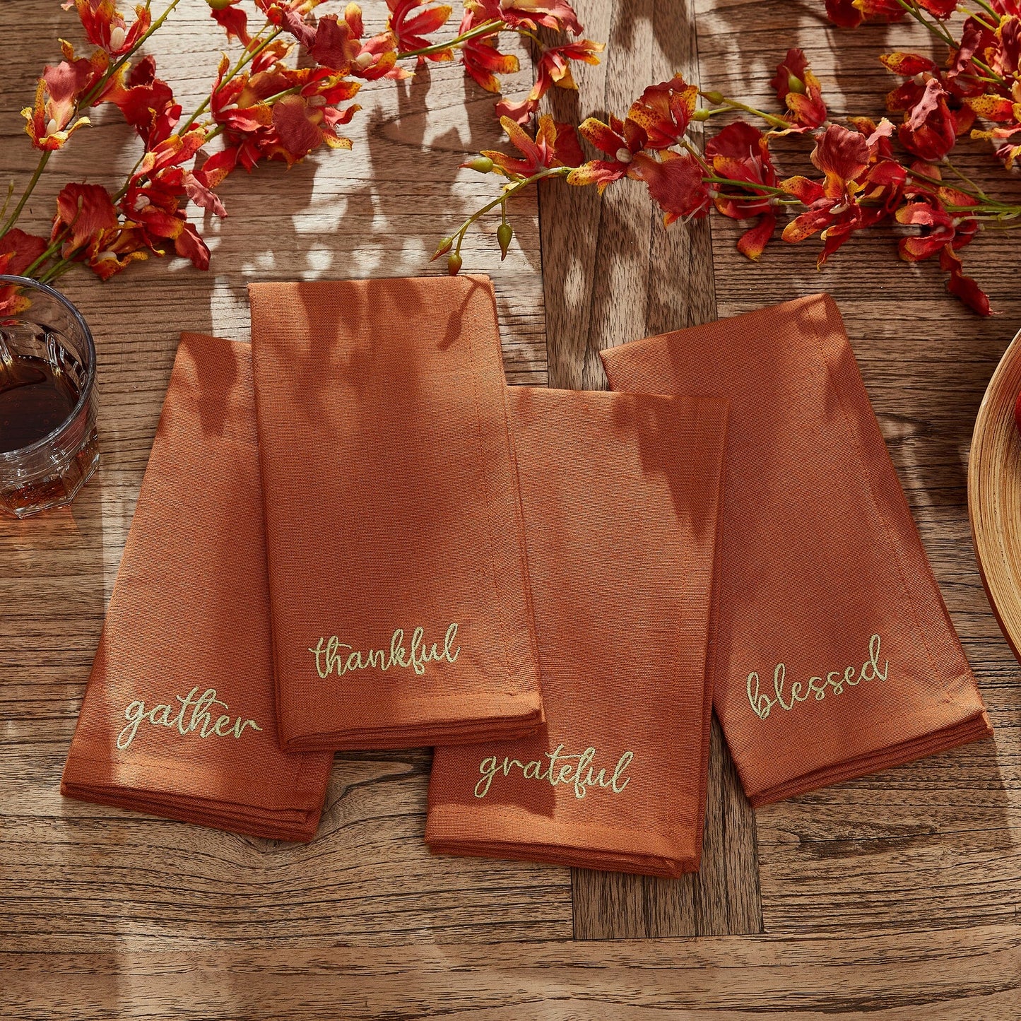 Servilletas bordadas Harvest Sentiment, juego de 4
