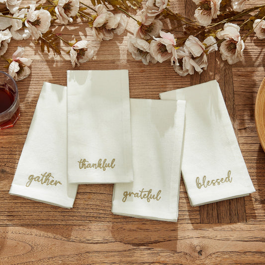 Servilletas bordadas Harvest Sentiment, juego de 4